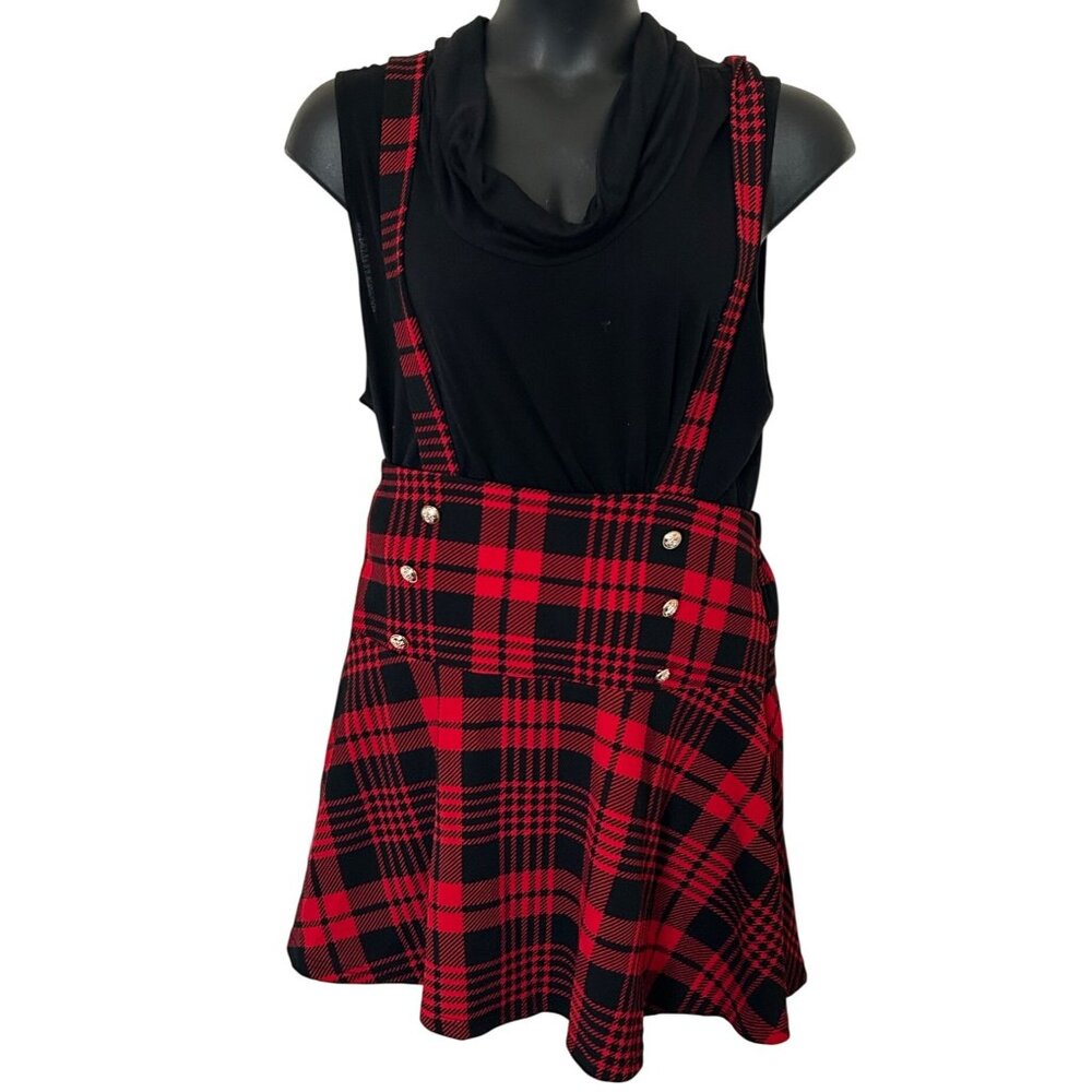 Red & Black Plaid Suspender Skirt Shein Curve OXL